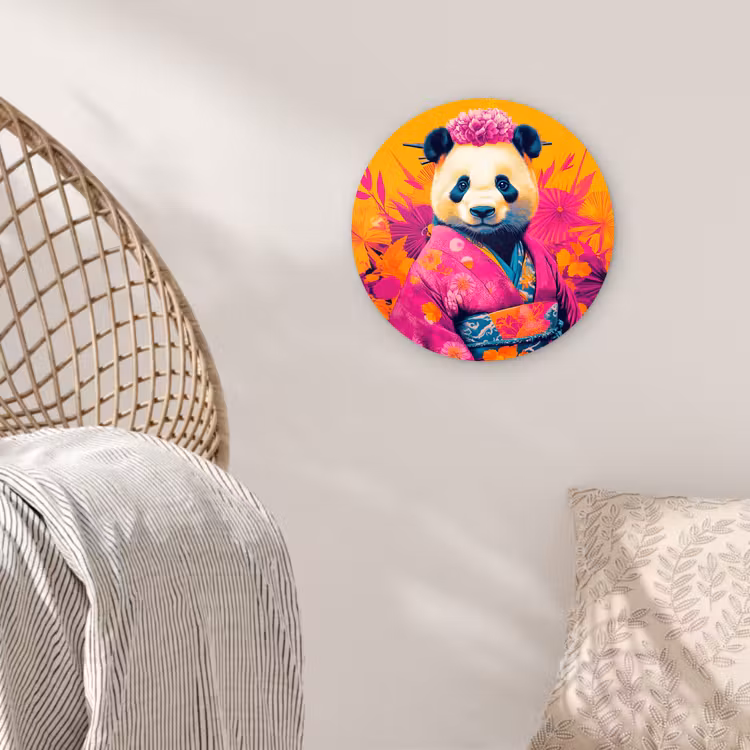 Kimono - Roze - Panda - Bloemenkroon Wandcirkel plexiglas klein -sfeer5