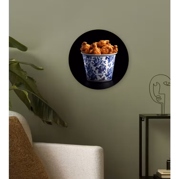 Kip - Bucket - Delfts blauw - Lekker Wandcirkel plexiglas klein -sfeer3