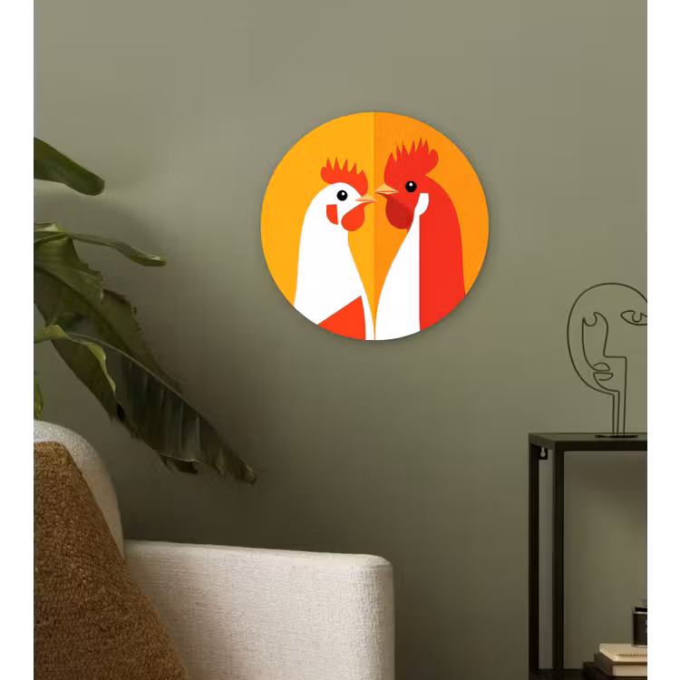 Kippen - Oranje - Vlakken Wandcirkel plexiglas klein -sfeer3