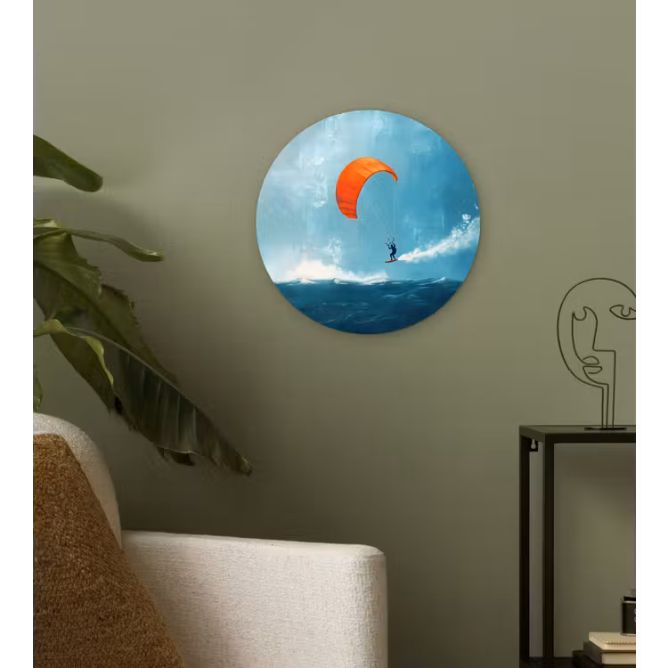 Kitesurfer - Oranje - Zee - Lucht Wandcirkel plexiglas klein -sfeer3