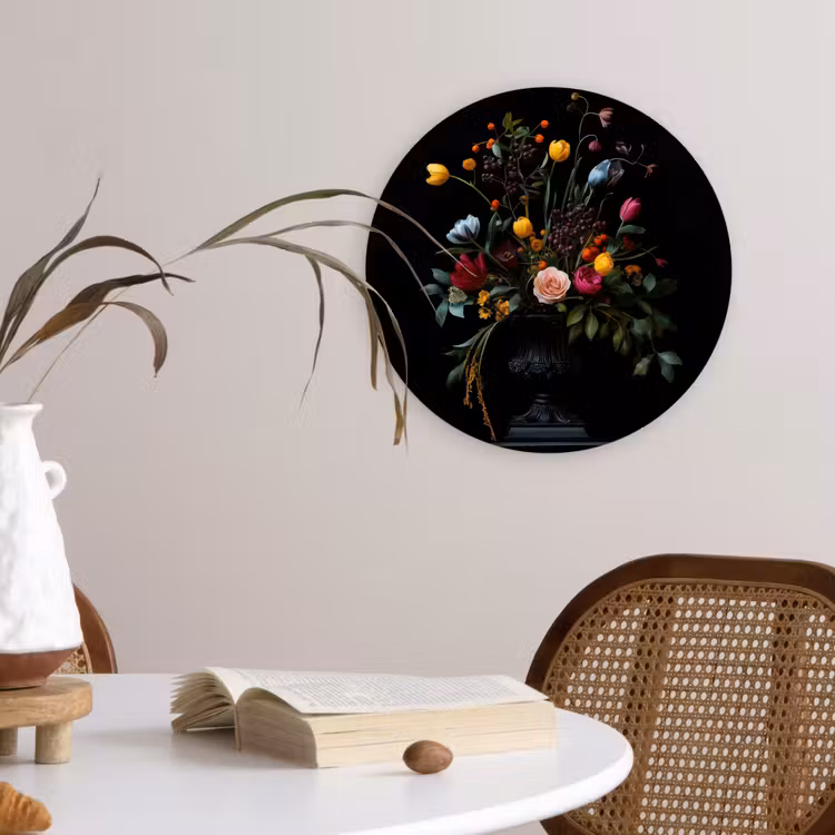 Klassiek - Vaas - Boeket - Bloemen Wandcirkel plexiglas klein -sfeer4