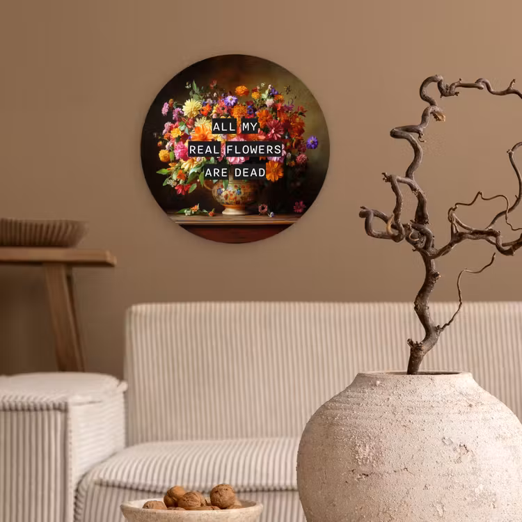 Kleur - Bloemen - Vintage - Bloemenvaas Wandcirkel plexiglas klein -sfeer1