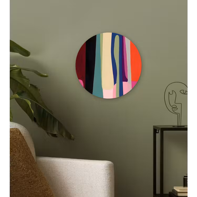 Kleurbanen - Verticaal - Kleurrijk Wandcirkel plexiglas klein -sfeer3
