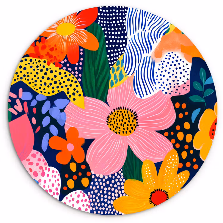 Kleurrijk - Bloemen - Abstract - Stippen Wandcirkel plexiglas klein -3d
