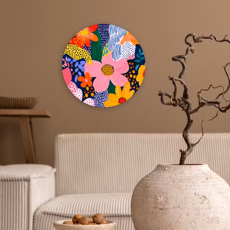 Kleurrijk - Bloemen - Abstract - Stippen Wandcirkel plexiglas klein -sfeer1