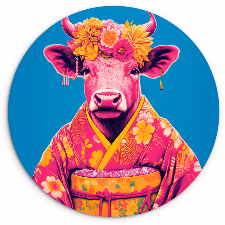 Koe - Bloemenkrans - Oorhangers - Kimono Wandcirkel plexiglas klein -3d