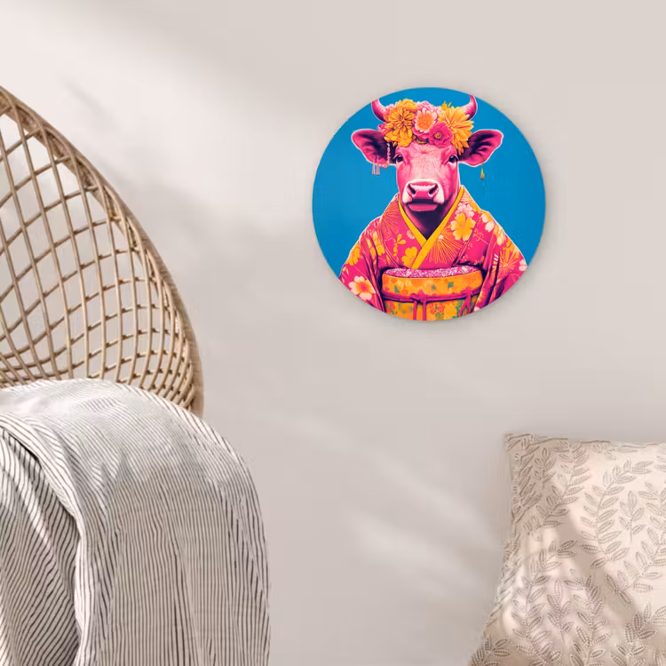 Koe - Bloemenkrans - Oorhangers - Kimono Wandcirkel plexiglas klein -sfeer5