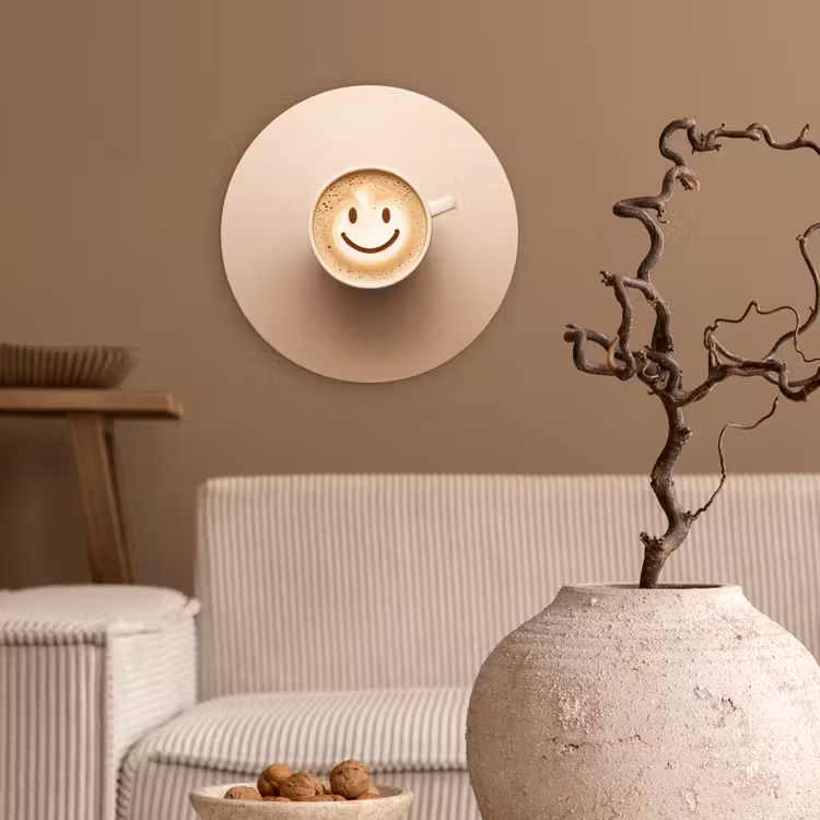 Koffie - Melkschuim - Lach - Beige Wandcirkel plexiglas klein -sfeer1