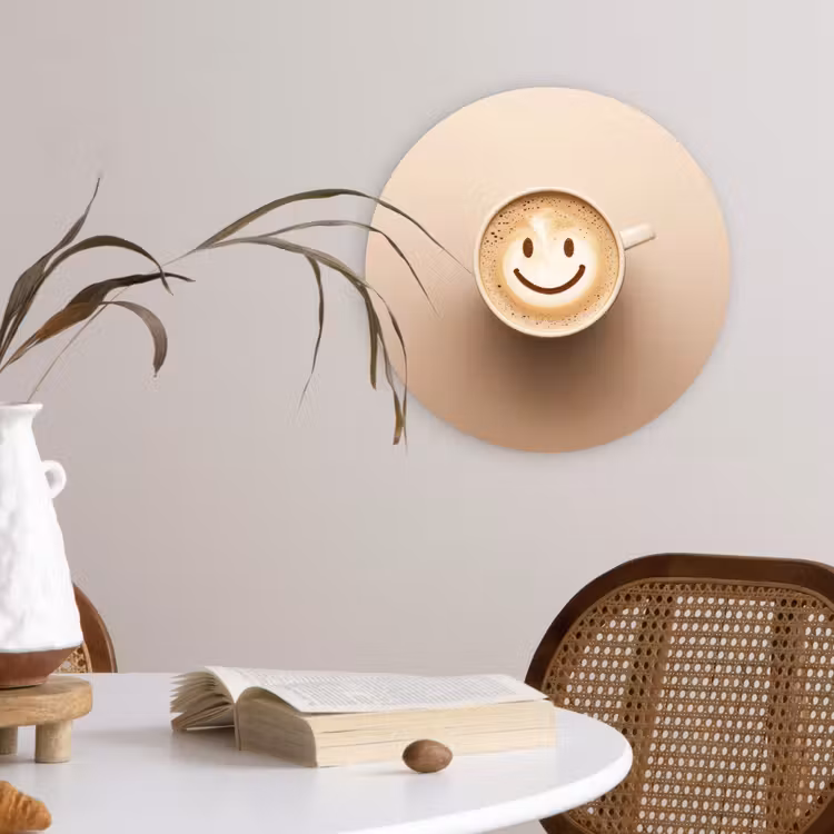 Koffie - Melkschuim - Lach - Beige Wandcirkel plexiglas klein -sfeer4