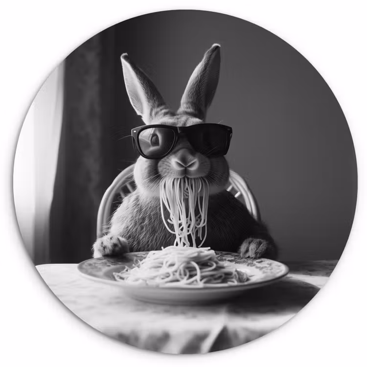 Konijn - Bunny - Zonnebril - Tafelkleed - Pasta - Schattig Wandcirkel plexiglas klein -3d