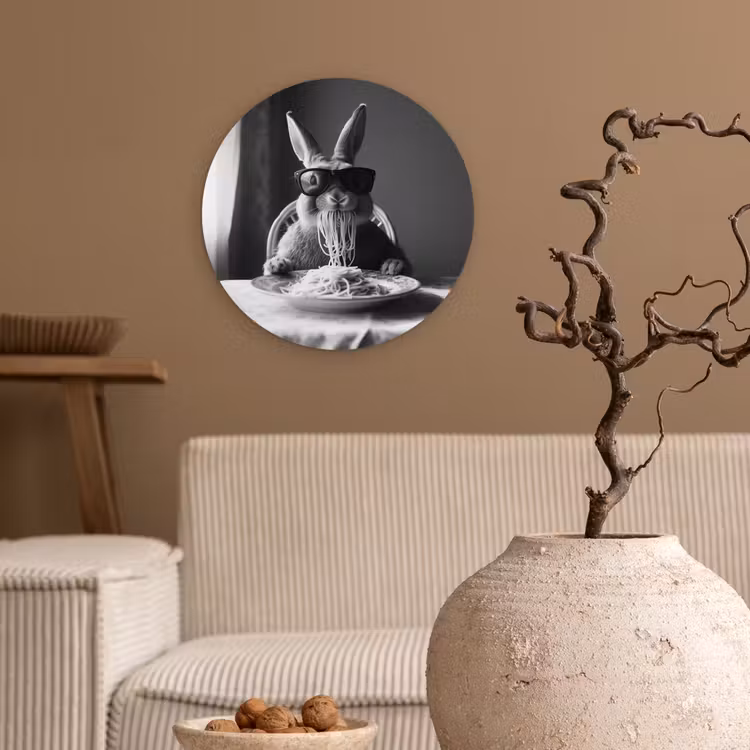 Konijn - Bunny - Zonnebril - Tafelkleed - Pasta - Schattig Wandcirkel plexiglas klein -sfeer1
