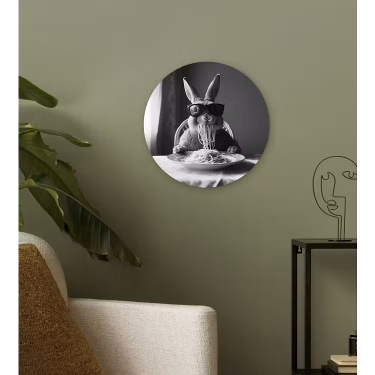 Konijn - Bunny - Zonnebril - Tafelkleed - Pasta - Schattig Wandcirkel plexiglas klein -sfeer3