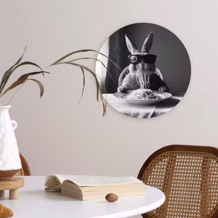 Konijn - Bunny - Zonnebril - Tafelkleed - Pasta - Schattig Wandcirkel plexiglas klein -sfeer4