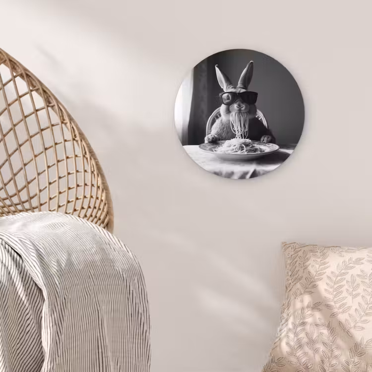 Konijn - Bunny - Zonnebril - Tafelkleed - Pasta - Schattig Wandcirkel plexiglas klein -sfeer5
