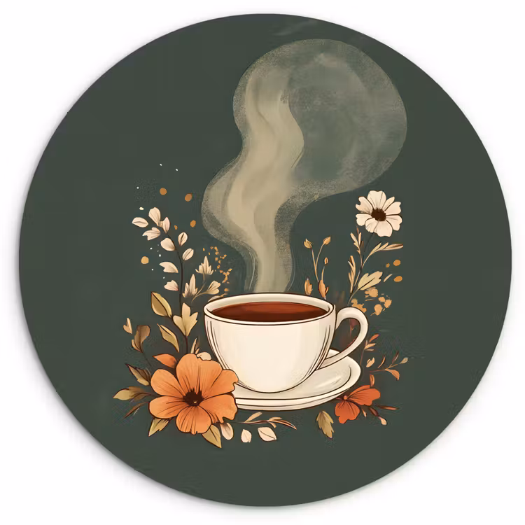Kop - Bloemen - Groen - Koffie Wandcirkel plexiglas klein -3d