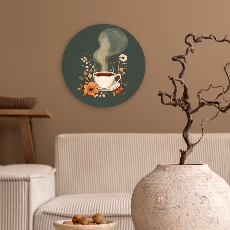 Kop - Bloemen - Groen - Koffie Wandcirkel plexiglas klein -sfeer1