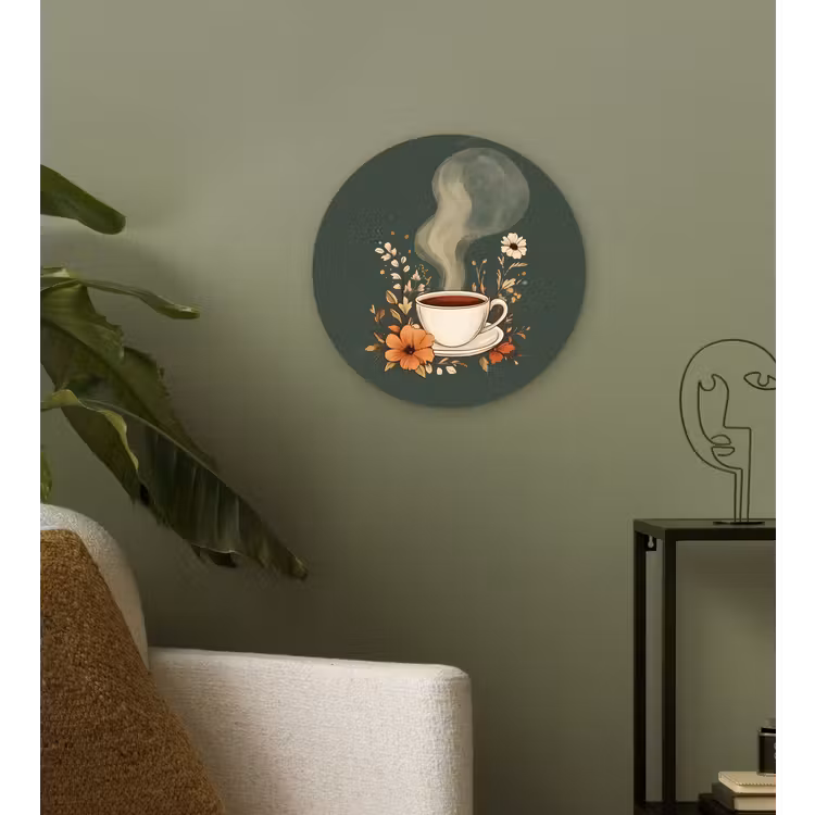Kop - Bloemen - Groen - Koffie Wandcirkel plexiglas klein -sfeer3
