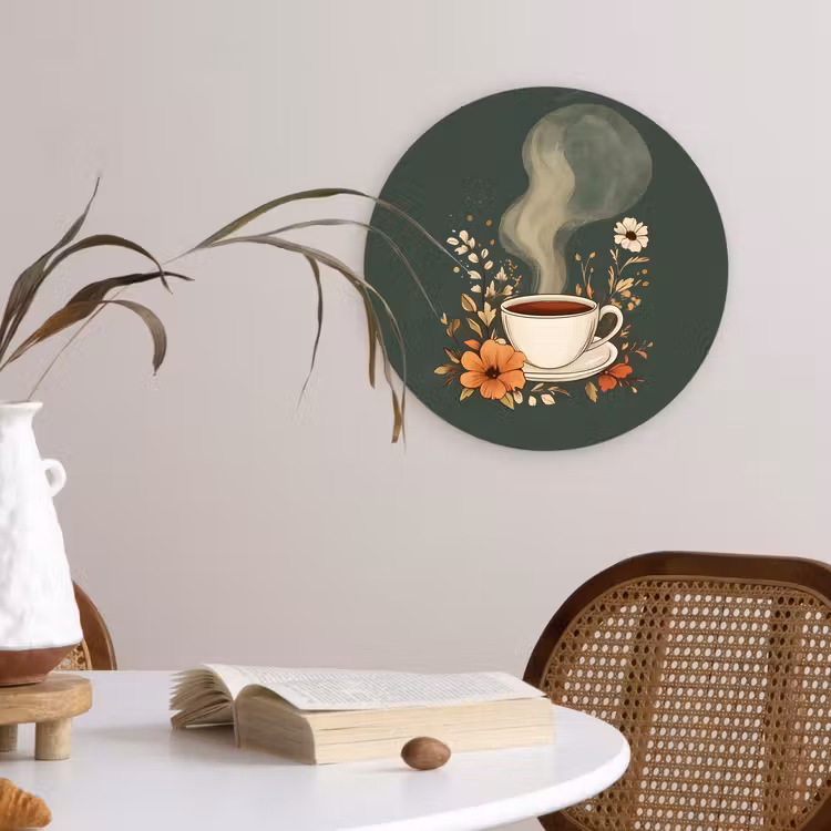 Kop - Bloemen - Groen - Koffie Wandcirkel plexiglas klein -sfeer4