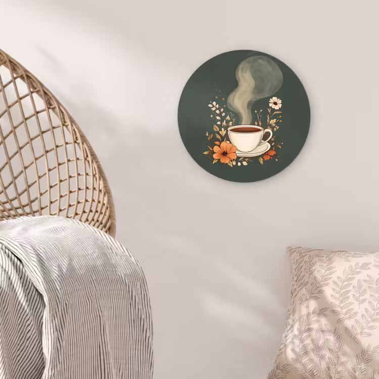 Kop - Bloemen - Groen - Koffie Wandcirkel plexiglas klein -sfeer5