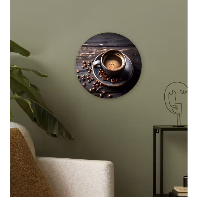 Kop - Koffie - Hout - Bonen Wandcirkel plexiglas klein -sfeer3