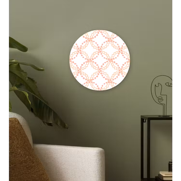 Koraalkleur - Vlechtmotief - Wit Wandcirkel plexiglas klein 852 -sfeer3