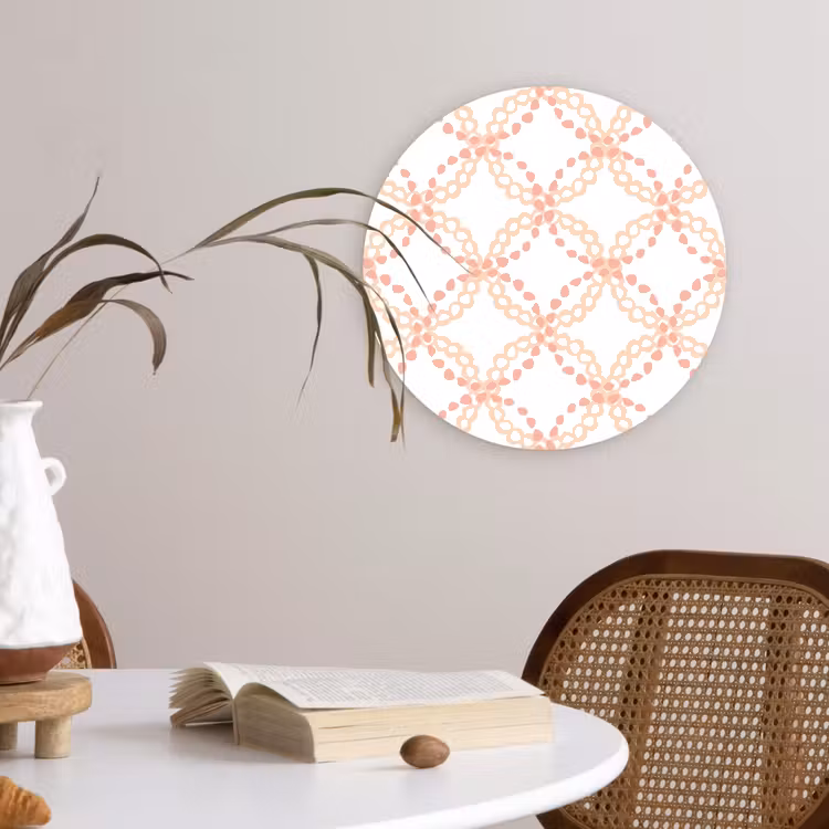 Koraalkleur - Vlechtmotief - Wit Wandcirkel plexiglas klein 852 -sfeer4