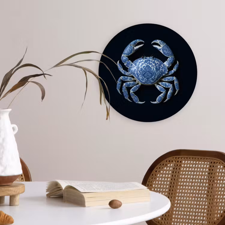 Krab - Delfts blauw - Dieren Wandcirkel plexiglas klein -sfeer4