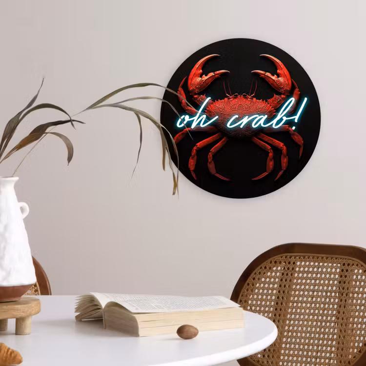 Krab - Rood - Neon - Quote Wandcirkel plexiglas klein -sfeer4