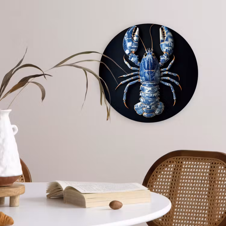 Kreeft - Delftsblauw - Schild - Stoer Wandcirkel plexiglas klein -sfeer4