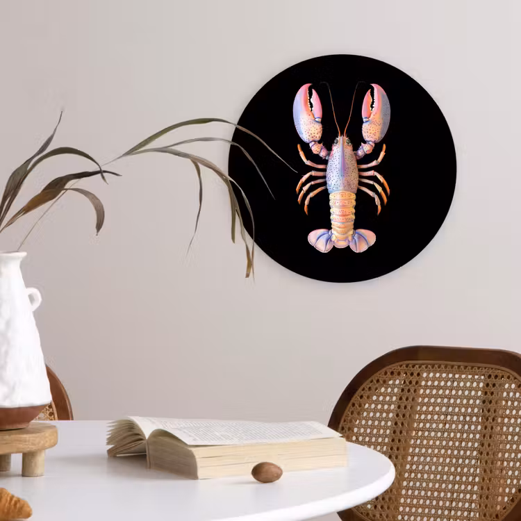 Kreeft - Roze - Zacht - Zwart Wandcirkel plexiglas klein -sfeer4