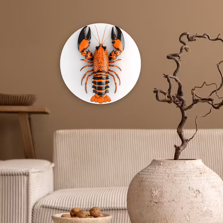 Kreeft - Zwart - Oranje - Wit - Uniek Wandcirkel plexiglas klein -sfeer1