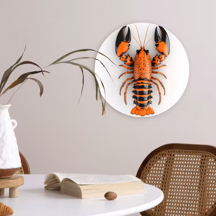 Kreeft - Zwart - Oranje - Wit - Uniek Wandcirkel plexiglas klein -sfeer4