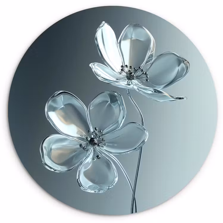 Kristal - Bloemen - Grijs Wandcirkel plexiglas klein -3d
