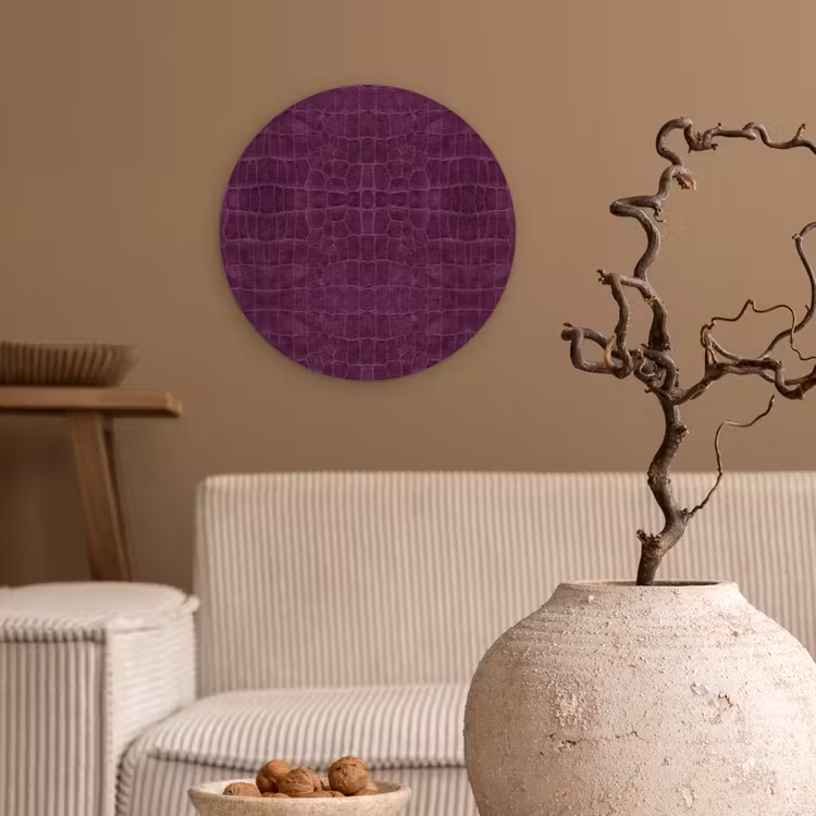 Krokodil - Leer - Aubergine - Paars Wandcirkel plexiglas klein 852 -sfeer1