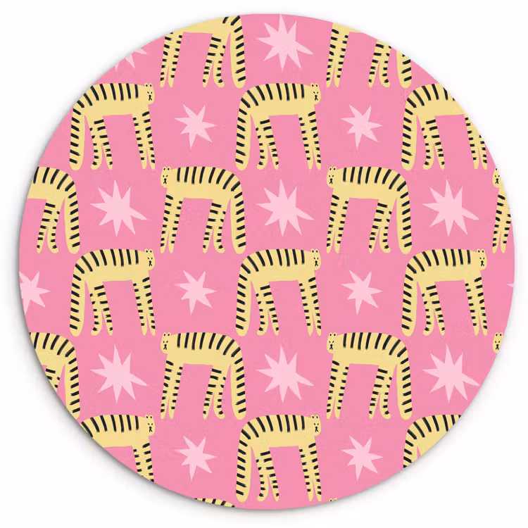 Langbenige -Tijgerkatten - Roze - Sterren Wandcirkel plexiglas klein 852 -3d
