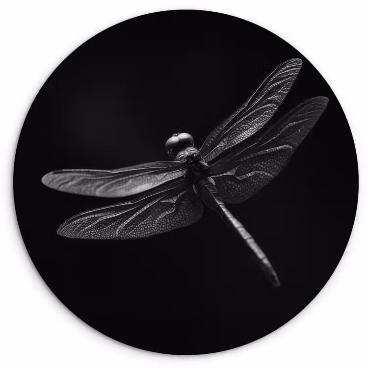 Libelle - Dieren - Zwart - Insect Wandcirkel plexiglas klein -3d