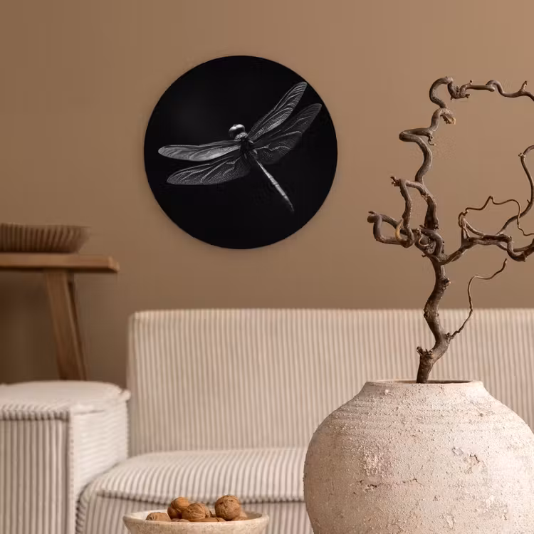 Libelle - Dieren - Zwart - Insect Wandcirkel plexiglas klein -sfeer1