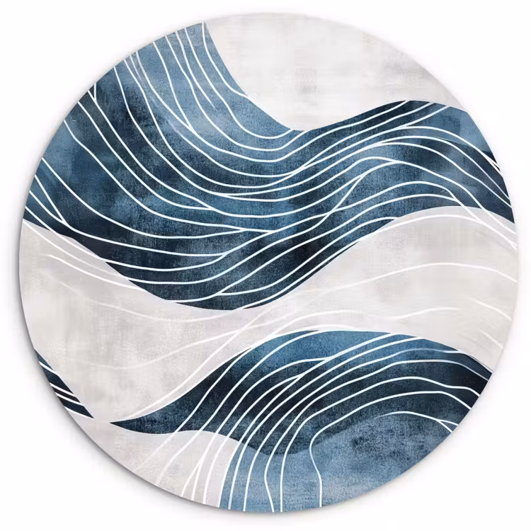Lijnen - Golven - Abstract - Blauw Wandcirkel plexiglas klein -3d