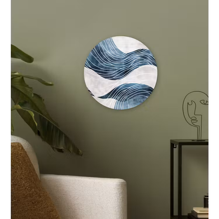 Lijnen - Golven - Abstract - Blauw Wandcirkel plexiglas klein -sfeer3