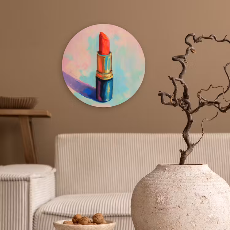 Lippenstift - Rood - Penseelstreken Wandcirkel plexiglas klein -sfeer1