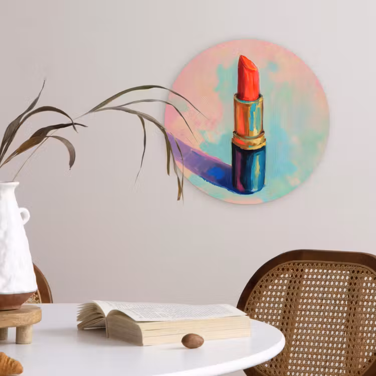 Lippenstift - Rood - Penseelstreken Wandcirkel plexiglas klein -sfeer4