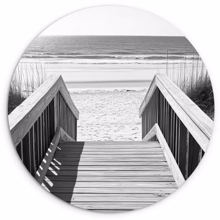 Loopbrug - Hout - Strand - Zee Wandcirkel plexiglas klein -3d
