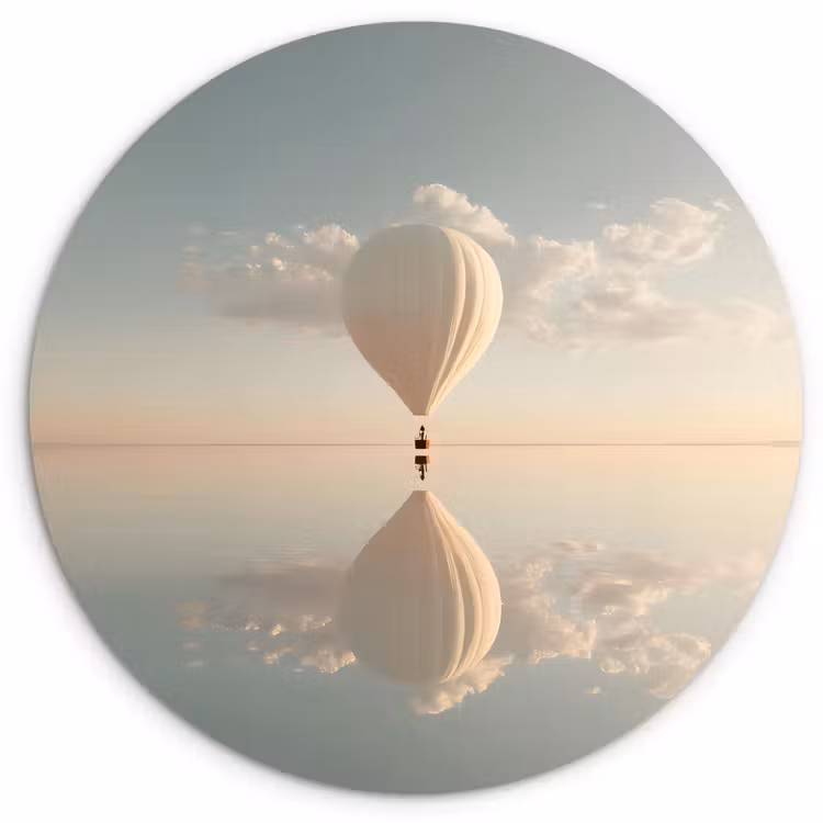 Luchtballon - Wolken - Water - Blauw Wandcirkel plexiglas klein -3d