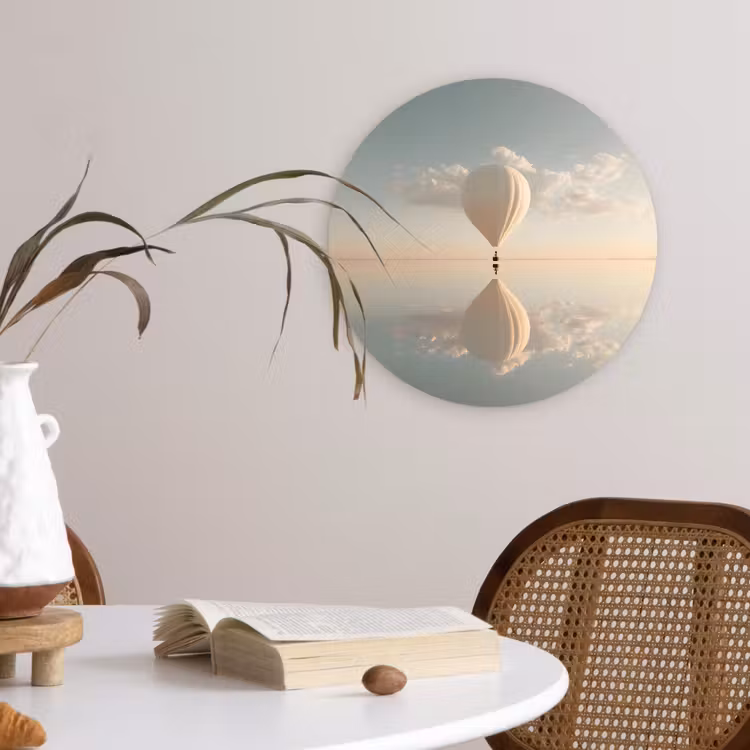 Luchtballon - Wolken - Water - Blauw Wandcirkel plexiglas klein -sfeer4
