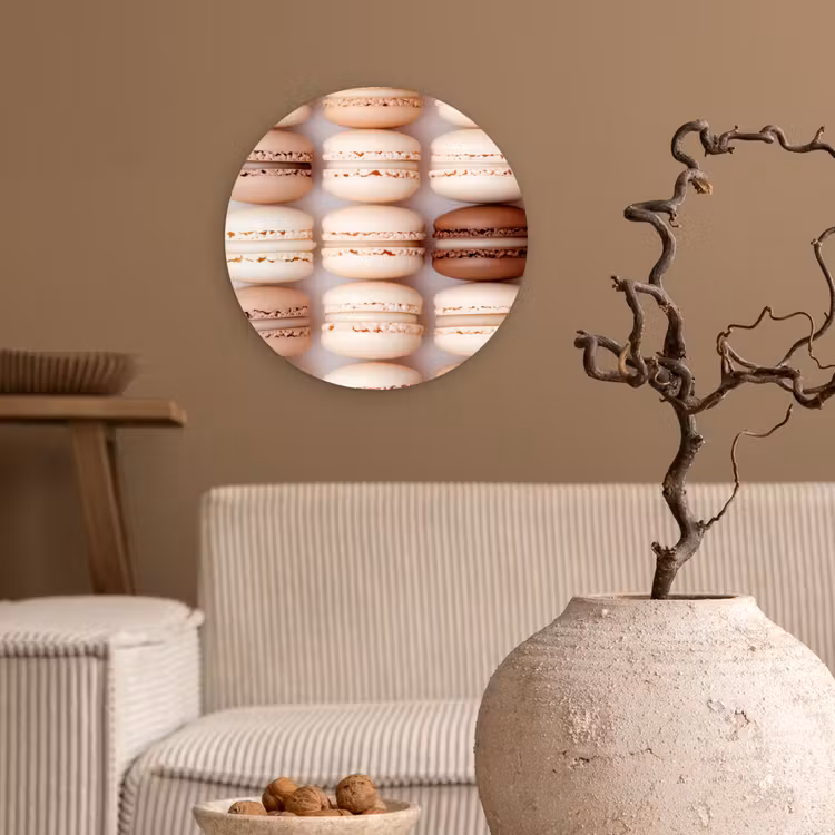 Macarons - Beige - Bruin Wandcirkel plexiglas klein -sfeer1
