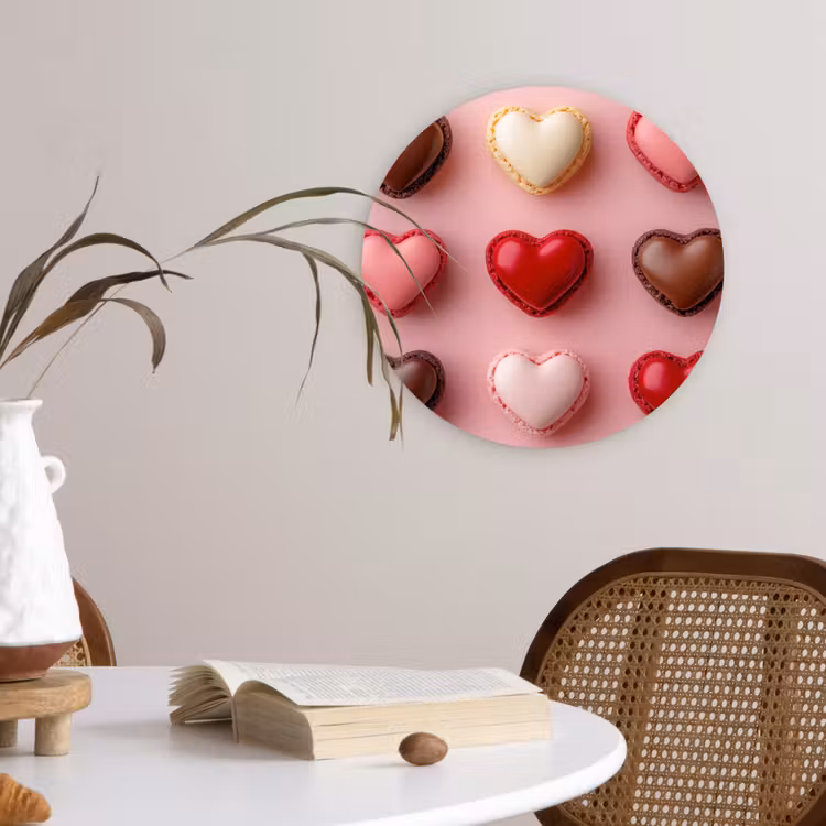 Macarons - Hartjes - Kleurrijk - Roze Wandcirkel plexiglas klein -sfeer4
