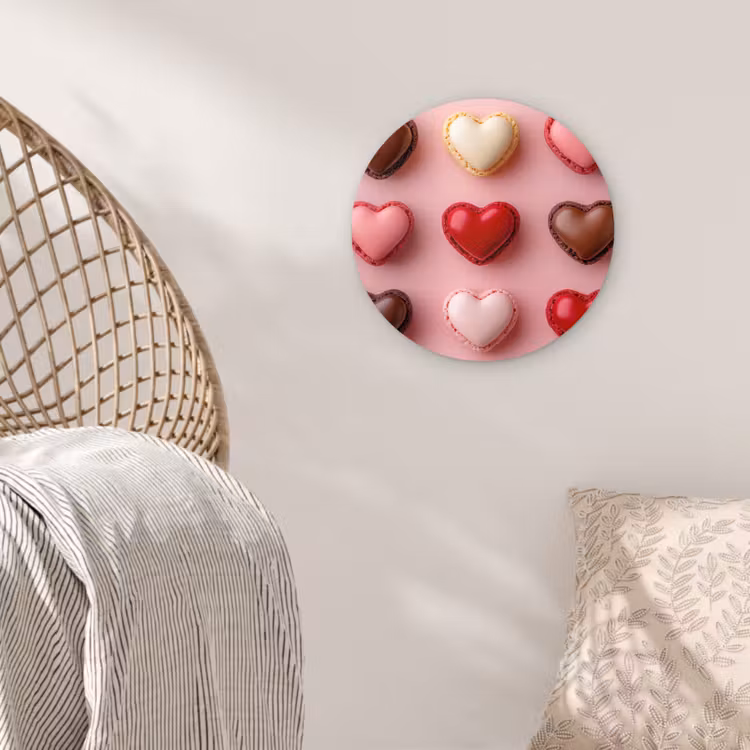 Macarons - Hartjes - Kleurrijk - Roze Wandcirkel plexiglas klein -sfeer5