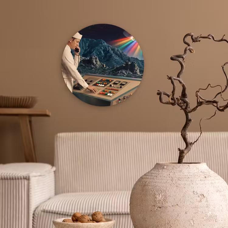 Muurcirkel glas - Man - Controlekamer - Strand - Man - Controlekamer - Strand Wandcirkel plexiglas klein