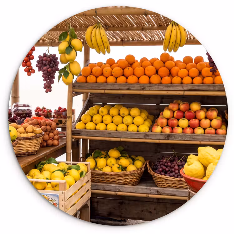 Muurcirkel glas - Marktkraam - Fruit - Vers - Marktkraam - Fruit - Vers Wandcirkel plexiglas klein
