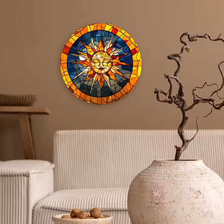 Mozaïek - Zon - Geel - Cirkel Wandcirkel plexiglas klein -sfeer1